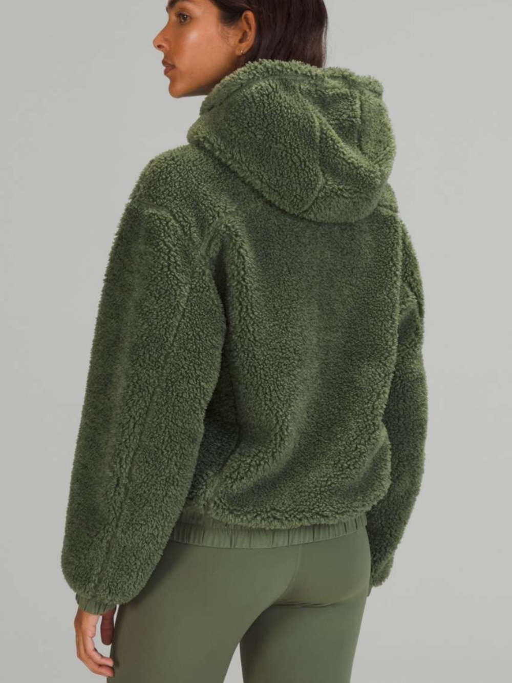Lululemon Reversible Fleece Jacket Green Twill Size 4 Hooded Sherpa Full Zip